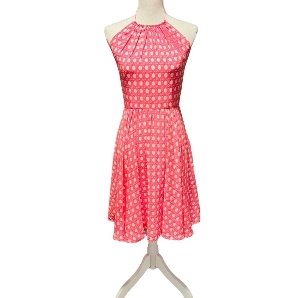 VINEYARD VINES WOMENS GORGEOUS PINK CANING HALTER SILK DRESS SIZE 2